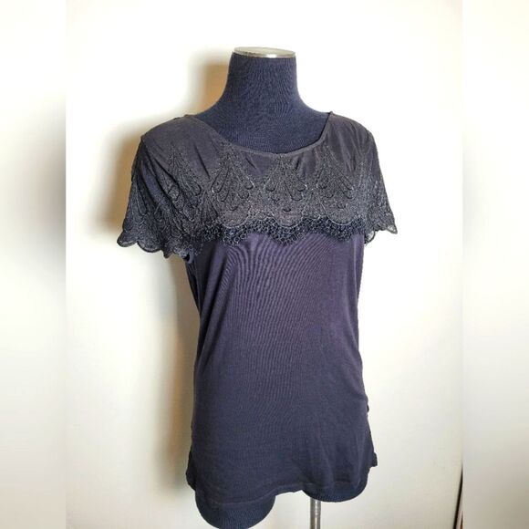 H&M Black Sheer Lace Mesh Top Whimsygoth Romantic Goth Fairy Grunge Medium - Picture 1 of 10